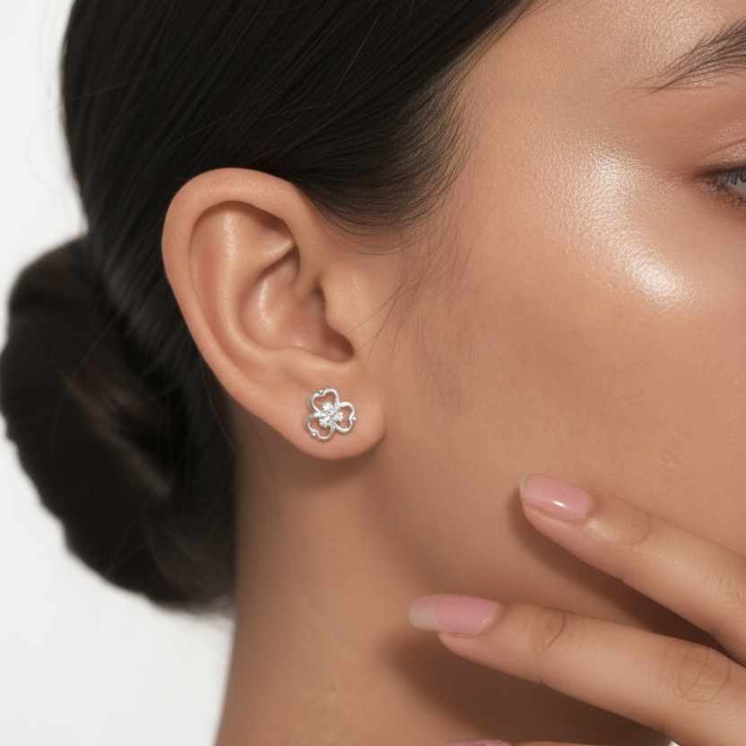 Trinity Bloom Diamond Stud Earrings