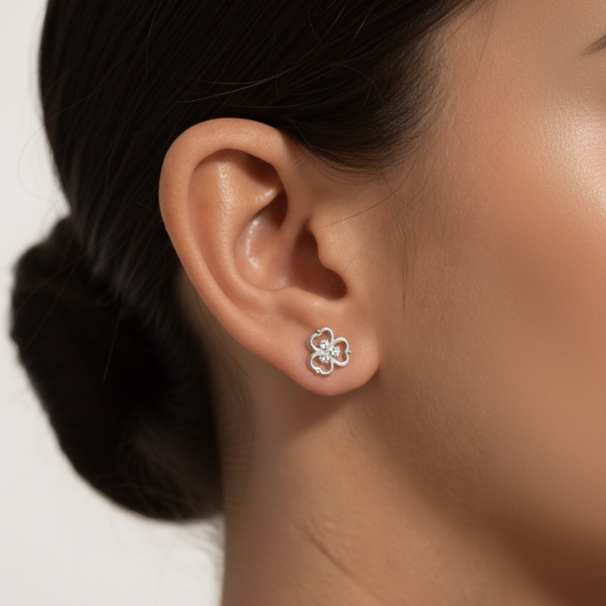 Trinity Floral Diamond Stud Earrings