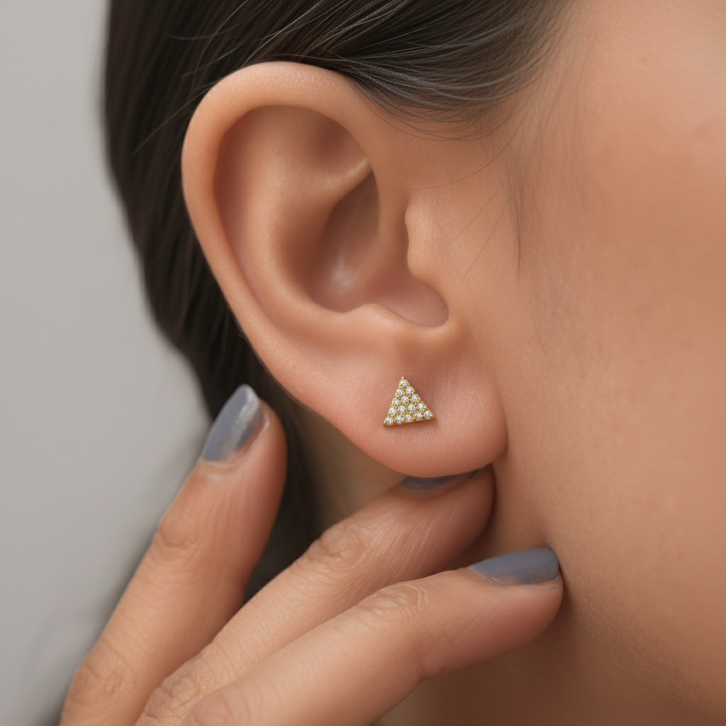 Modern Triangle Lab Diamond Stud