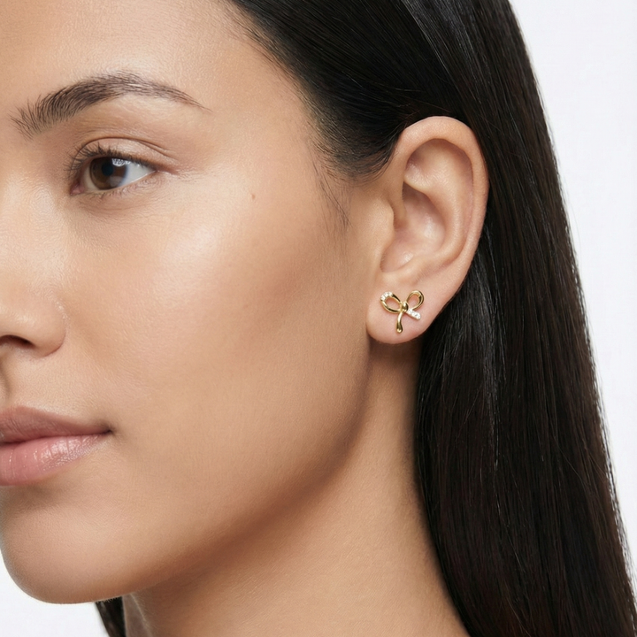 Delicate Bow Whimsy Diamond Stud Earrings