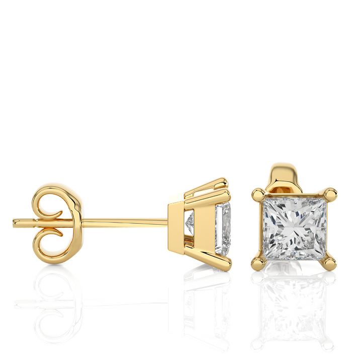 Square Cut Diamond Stud Earrings