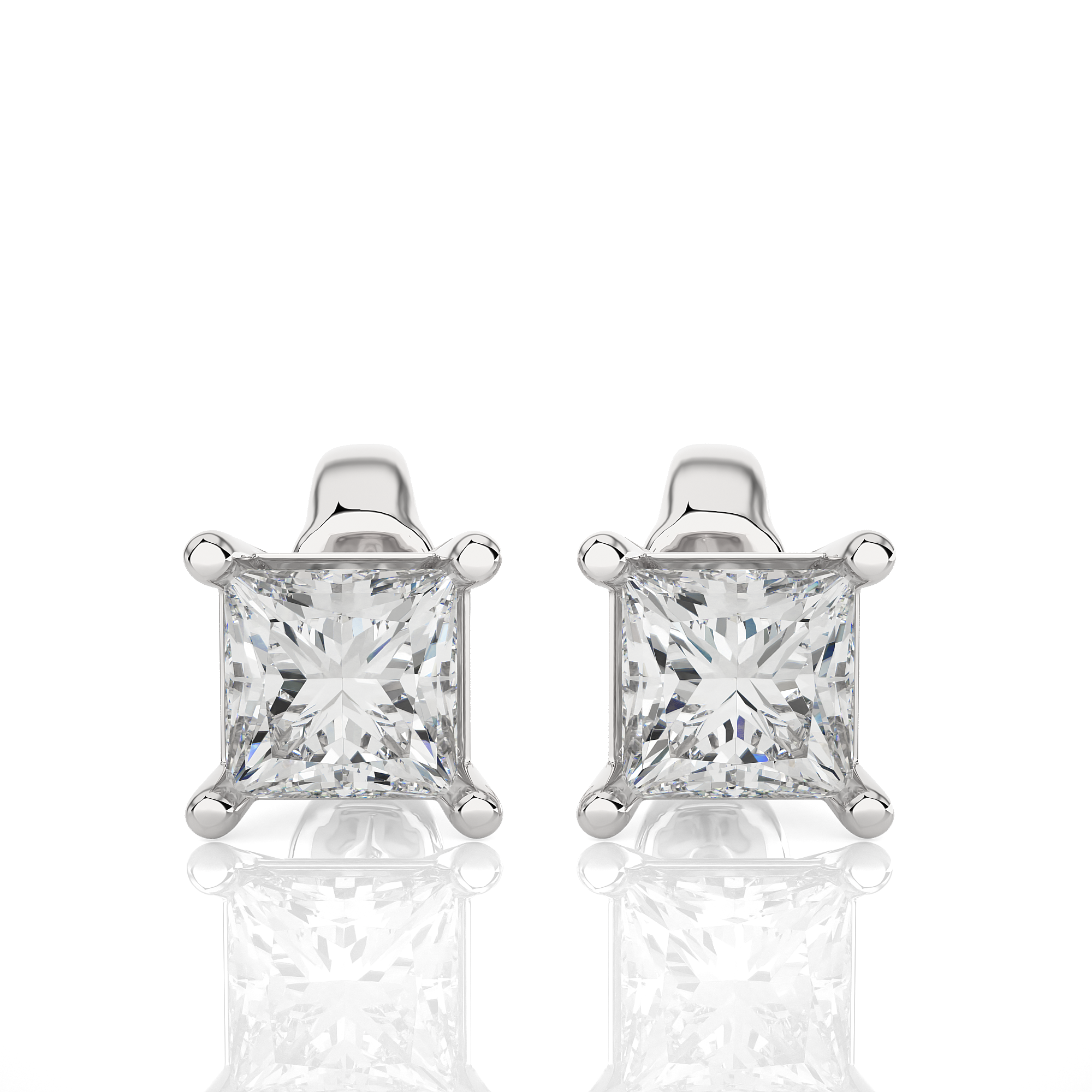 Modern Square Cut Diamond Stud Earrings