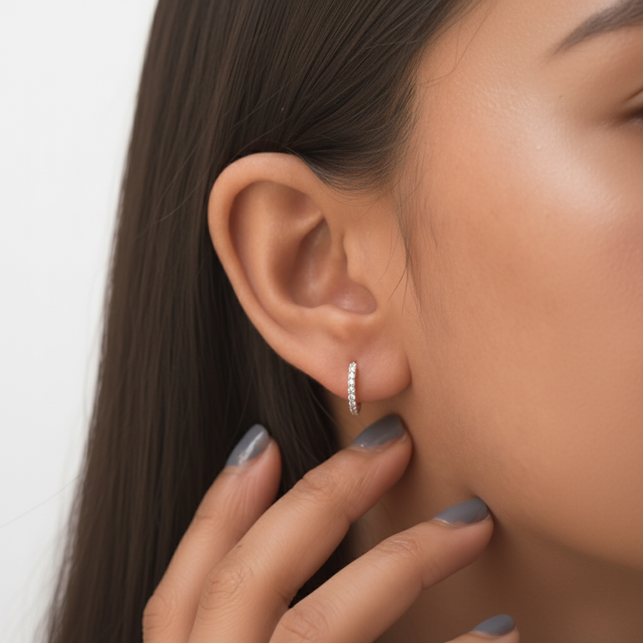 Classic Linear Hoop Earrings with Lab Diamonds