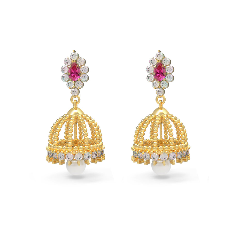 Royal Ruby Pearl Gold Jhumka Earrings