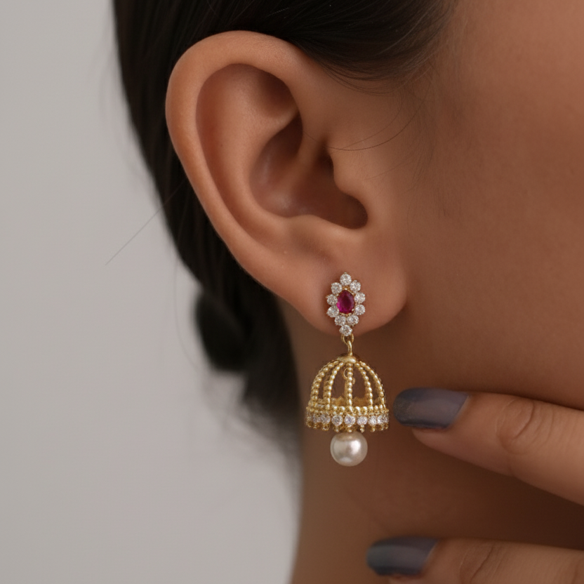 Classic Ruby Pearl Dome Jhumka