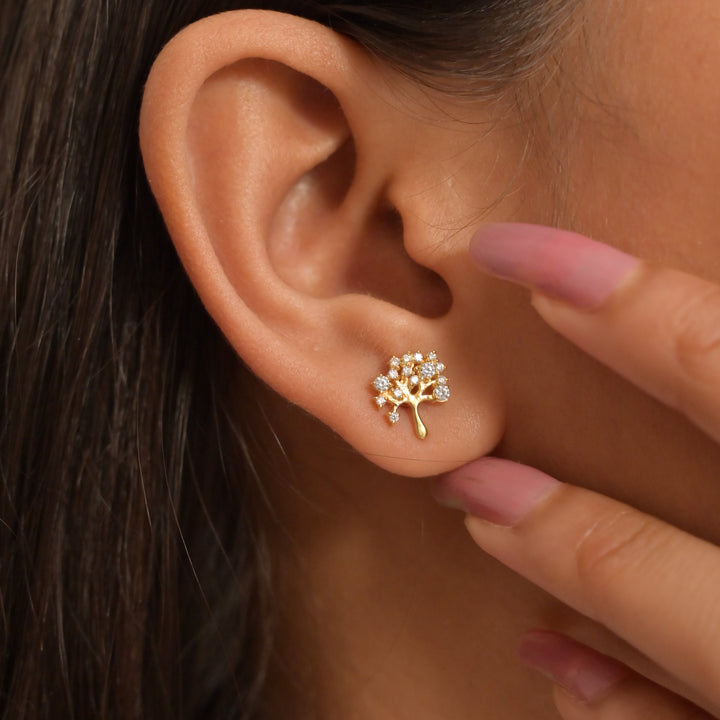Nature-Inspired Tree of Life Diamond Stud Earrings