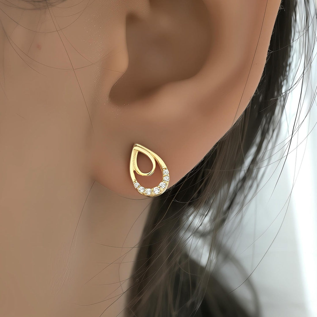 Silver Gold Vermeil Drop Stud Earring