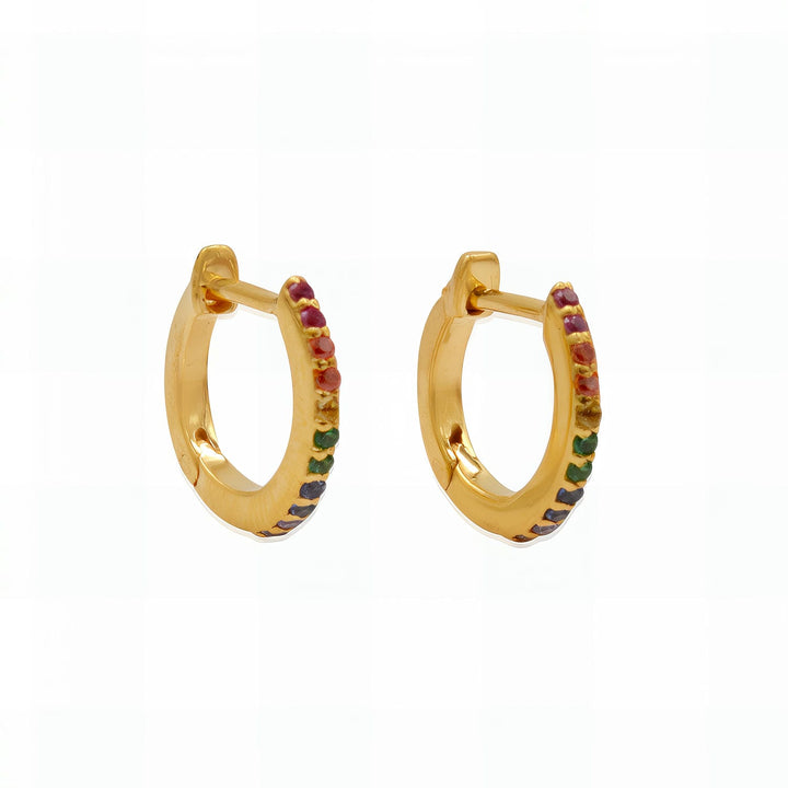 Multi Color Stone Huggies Earring - 18K Gold Ring for Women