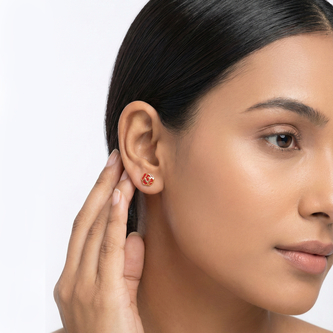 Delicate Rose Enamel Flower Stud Earrings