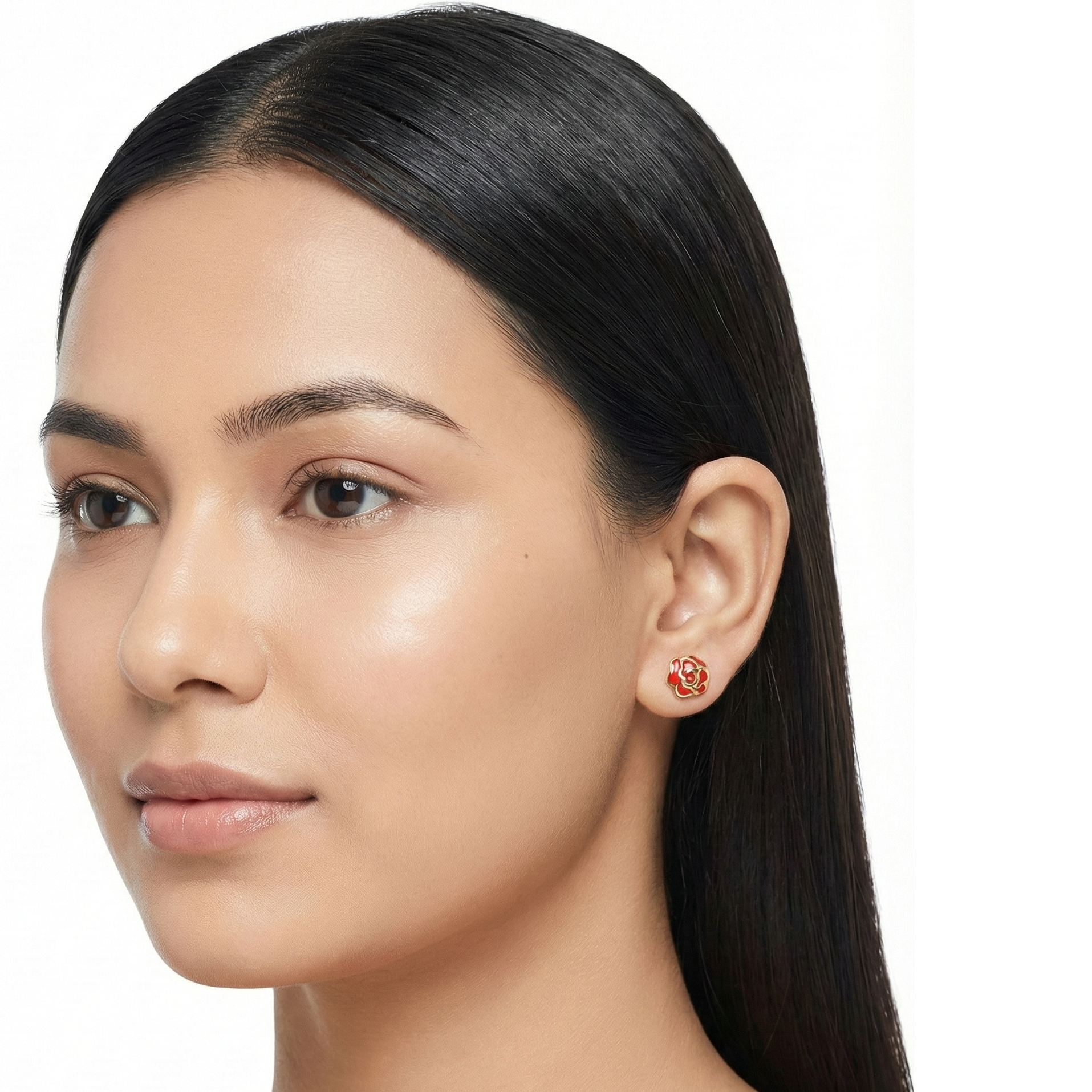 Classic Rose Enamel Gold Stud Earrings