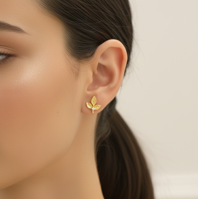 Diamond Gold Leaf Earrings