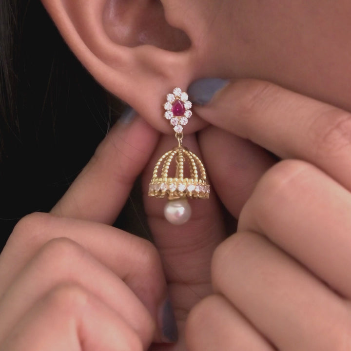 Regal Ruby, Pearl & Diamond Jhumka