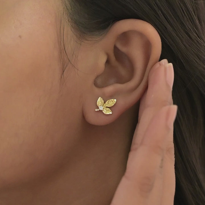 The Diamond Gold Leaf Earrings for Women
